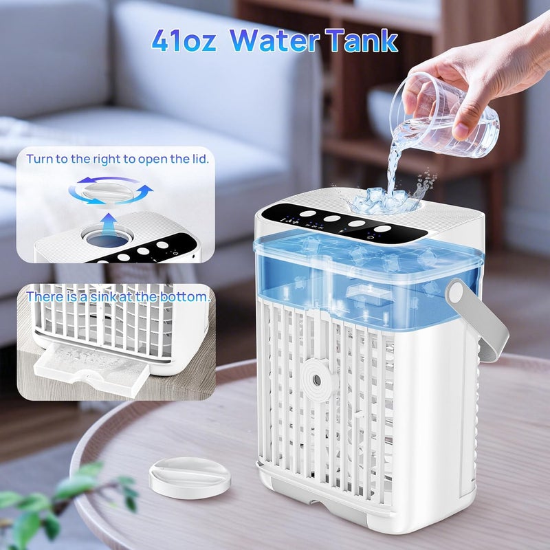 AJVV Portable Air Conditioners, 40oz Water Tank, 3 Wind Speed & 3 Cool Mist, 1-3H Timer & 7 LED Light, Personal Air Conditioner Small Mini Air Conditioner Portable Air Cooler for Room/Office - Image 4